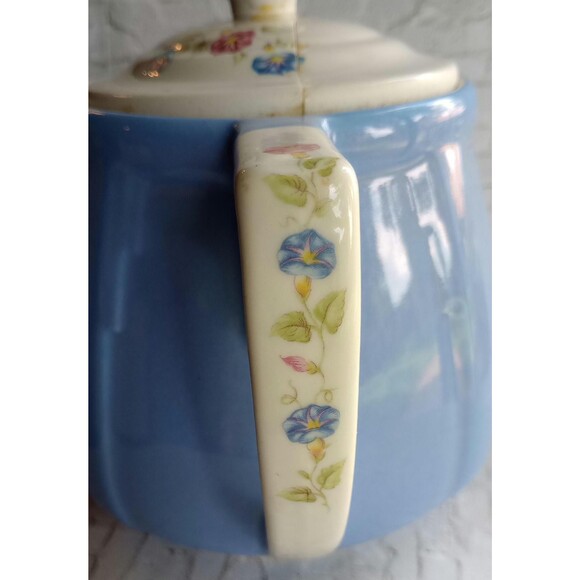 Vintage Halls Superior Quality Kitchenware Blue Morning Glory Coffee Pot Damaged - Picture 7 of 7